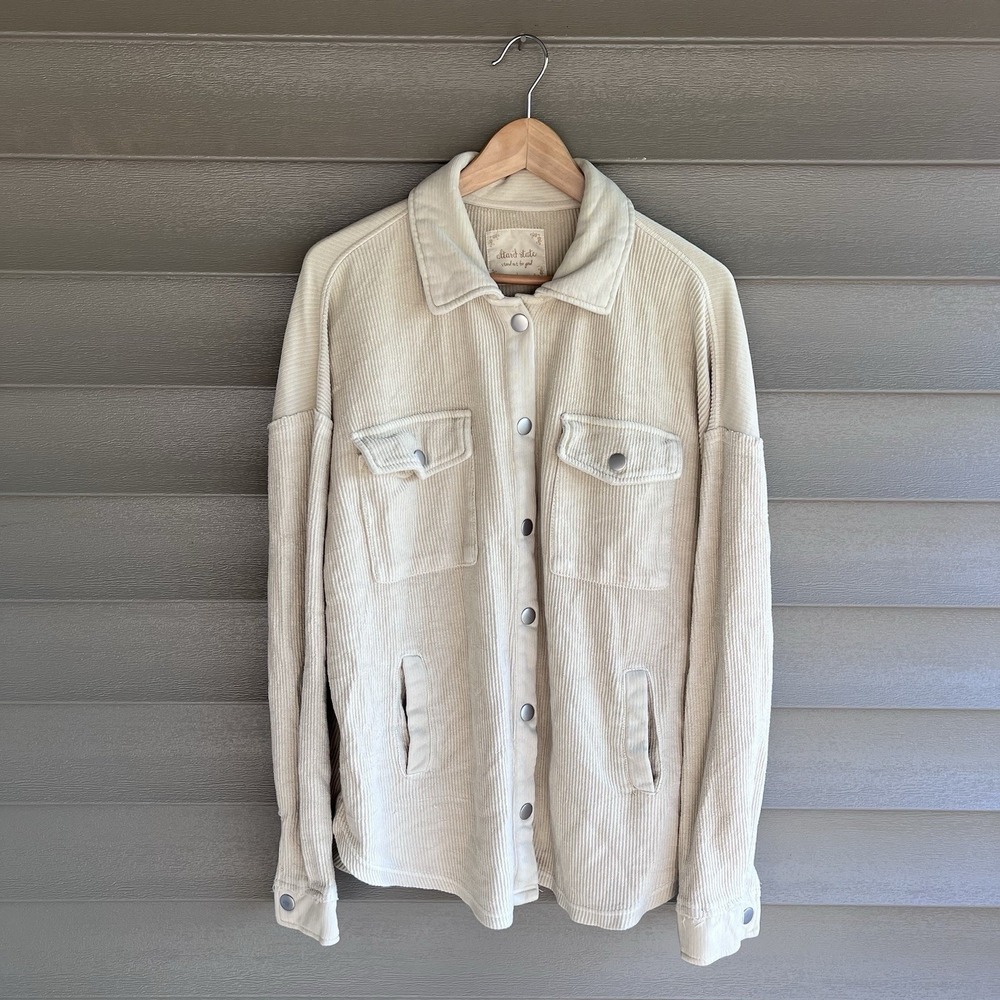 Altar'd State Tan Corduroy Shacket Size Large Oversized Snap Button Shirt Jacket